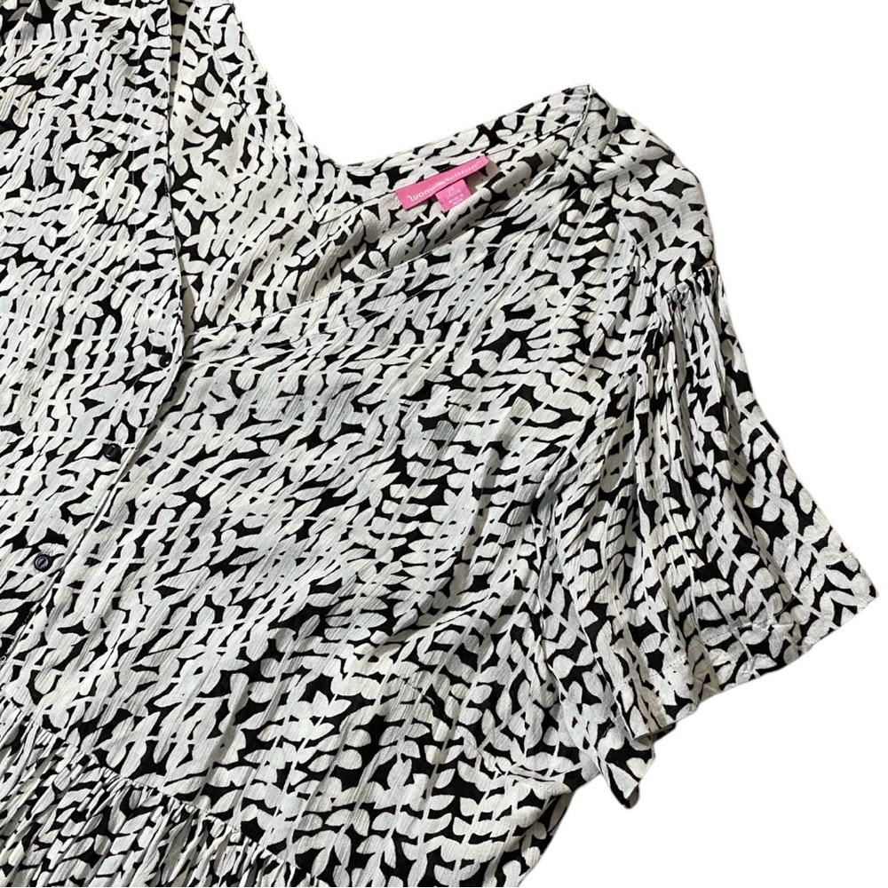 Woman Within Babydoll Dress Button Front 2X Black White Flowy Beachy Vacation - Picture 5 of 10